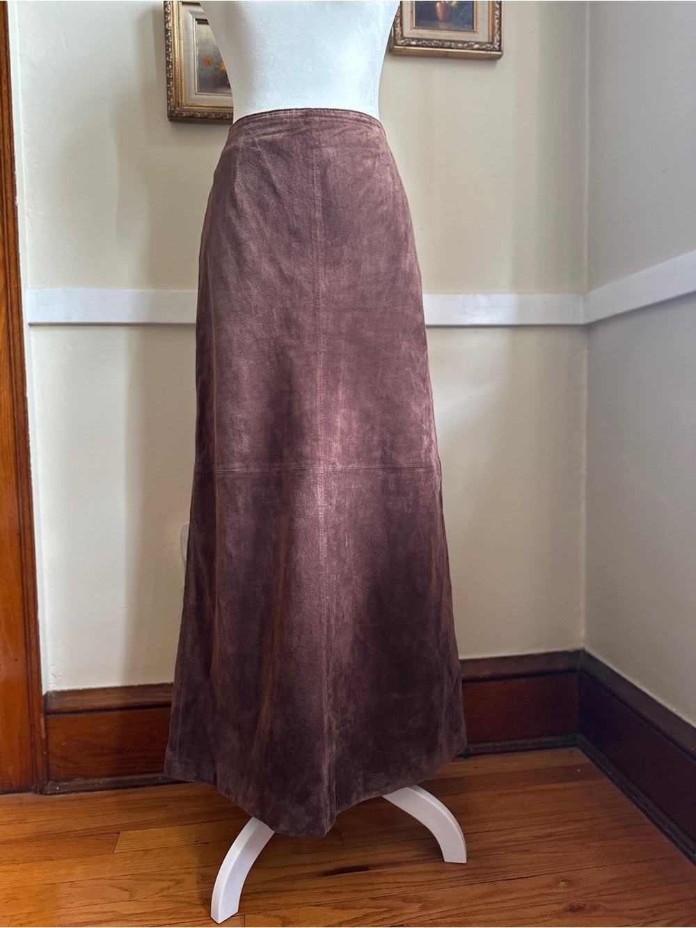 Suede A-Line Maxi Skirt in Taupe - Picture 2 of 10
